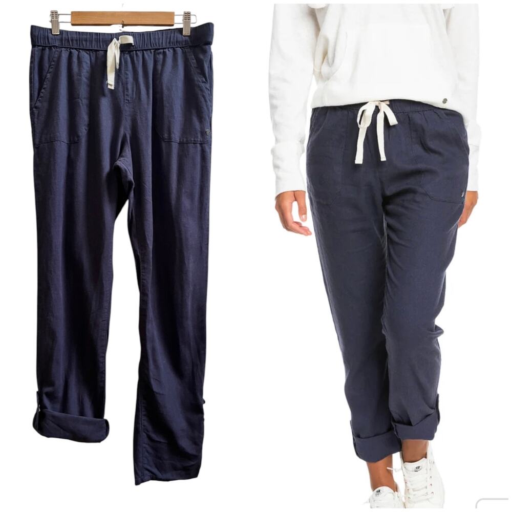 Roxy Women's On The Seashore Drawstring Elastic Waistband Roll Tab Pants Medium